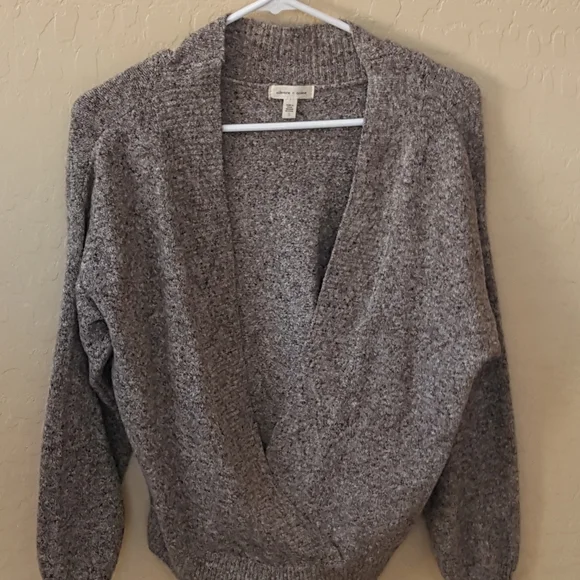 Silent + Noise Open Front overlap Sweater Grey Brown - Picture 3 of 6